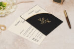siyah gold davetiye modeli zarif tasarım zarf ve iç kart birlikte